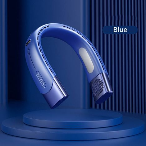 DS005 New USB Refrigeration Leafless Hanging Neck Fan Portable Hanging Neck Fan-Blue