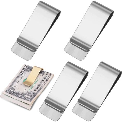 Pince à billets, lot de 4 pinces à billets portables en acier inoxydable pour billets de banque, cartes de visite, factures, documents, espèces