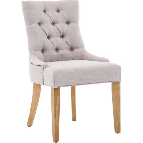 Lot de 1 chaises de salle à manger aus Stoff, gepolsterter Rücken, Beine aus Massivholz und Metall, Beige (1/5)