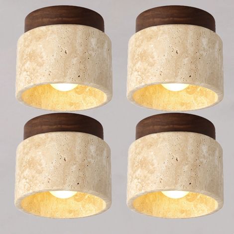 Vintage Deckenlampe Holz Travertin Deckenleuch Design Kreative Hängelampe E27 Ø12CM Warmweißes Licht für Café Bar Büro - 4Pcs