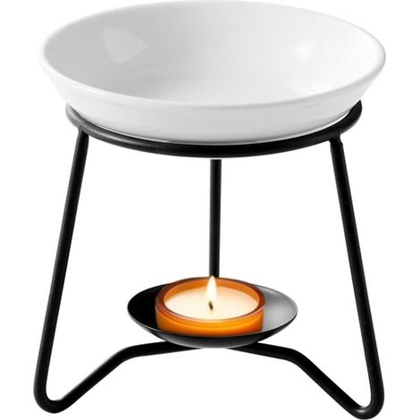 Brûleur à Huile Essentielle en Céramique en Métal, Brule Parfum avec Bol en Céramique, Bruleur Fondant pour Porte Bougie (1/5)