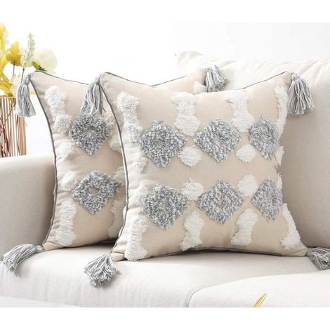 Boho-Kissenbezug – 45 x 45 cm – Grau – 2er-Set
