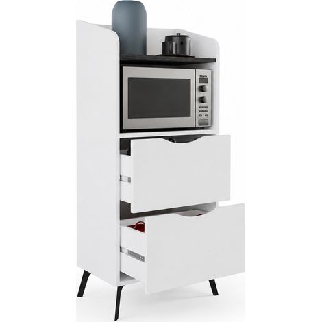Mobile Multiuso Bianco con 2 Cassetti e 1 Ripiano Grigio Retrò 60x36x136 cm (1/5)
