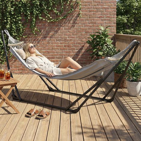 Support avec Hamac Pliable en Acier, 2 en 1 pour Hamac ou Chaise Suspendue, Sac de Transport Inclus 268x89x100cm Gris