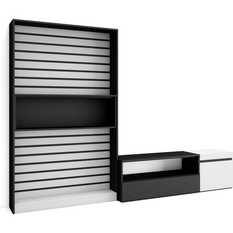 Skraut Home - Muebles de Salón para TV, Conjunto de muebles comedor, 260x186x35cm, Para TV hasta 65", Mueble Televisión, Estilo Moderno, Blanco y negro (1/5)