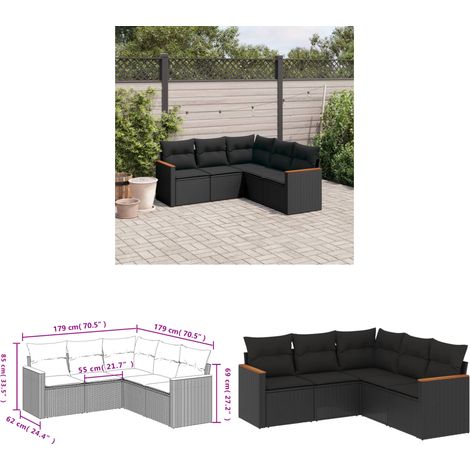 Salon de jardin 5 pcs avec coussins noir résine tressée - Ensemble Salon De Jardin - Meuble Extérieur - Résine Tressée - Rotin Synthétique - Canapé D'extérieur - Home & Living (1/3)