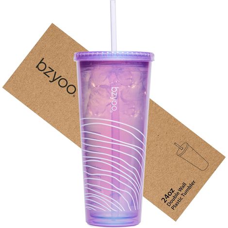 SIP 710ml (24oz) Gobelet isotherme à double paroi en plastique avec couvercle et paille pour boissons froides, gobelet de voyage réutilisable pour café et thé, parfait pour le bureau, les bords (1/5)