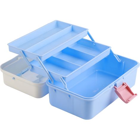 Boîte à outils épaisse à trois niveaux pour étudiants en art, organisateur de rangement pour la maison, boîte de rangement en plastique, 561 Grande boîte à outils colorée unie (1/5)