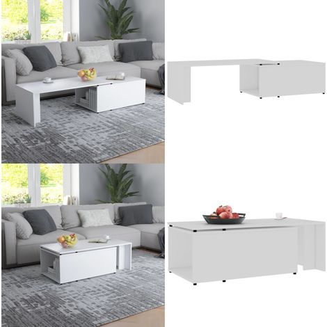Table basse Blanc 150x50x35 cm Bois d'ingénierie - Table Basse Blanche - Meuble Salle Séjour - Mobilier Contemporain - Table D'appoint - Table Ronde - Home & Living (1/5)