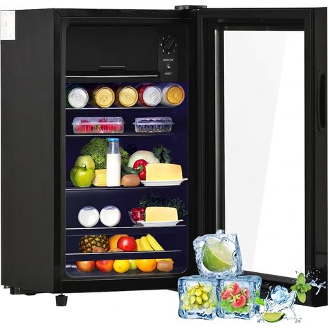 Mini Kühlschrank 76L mit Gefrierfach 40 x 43,5 x 71,6 cm, Getränkekühlschrank mit LED-Licht, 43 dB, Kompressor, 51 Dosen