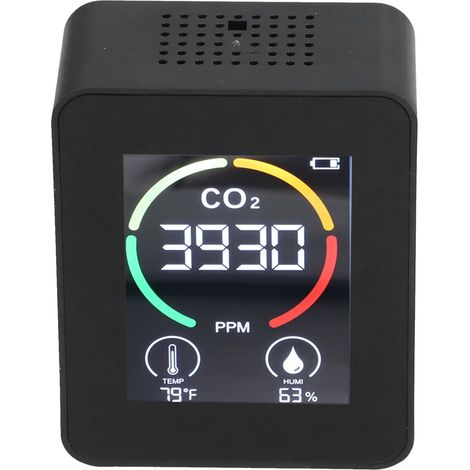 Moniteur de qualité de l'air 3 en 1, détecteur de dioxyde de carbone portable intelligent avec écran couleur, pour une utilisation domestique (noir) (1/5)