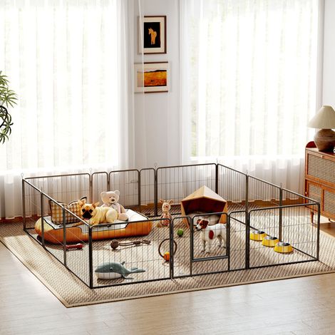 Haustiergehege, Welpenauslauf, Welpengitter, 12 Paneele, Outdoor u.  Indoor, Schwarz