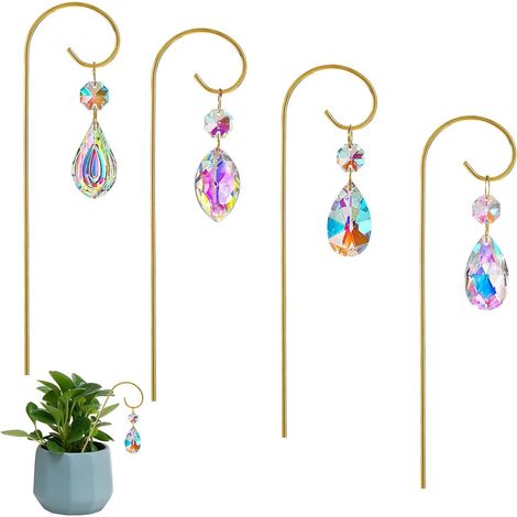 Lot de 4 Tuteurs Métalliques Petits avec Attrape-Soleil en Cristal, 19 cm Supports pour Plantes Miniatures, Décoration Intérieure et Jardins Féériques (1/5)