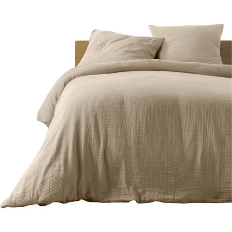 Housse de couette + 2 taies en gaze de coton 240 x 260 cm Tendance sable