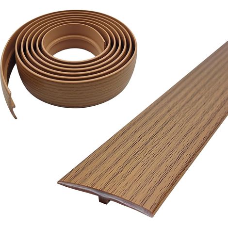 Profilé de transition, autocollant, profil en T, 5 × 300 cm, en PVC, couvercle plat, pour seuils de porte et sols de raccordement, pour carreaux de sol stratifié, chêne jaune, 5 cm × 5 m (1/5)