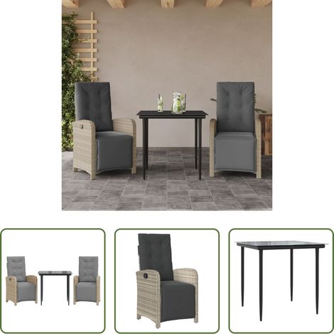 vidaXL Mobilier extérieur - Ensemble de bistro 3 pcs et coussins gris clair résine tressée (1/5)
