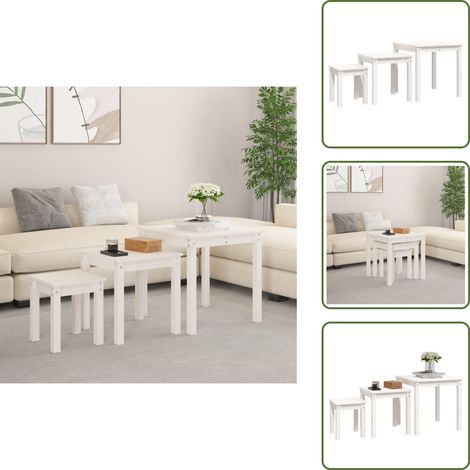 Meubles de salon - vidaXL Tables gigognes 3 pcs Blanc Bois de pin massif - Meubles de chambre (1/5)