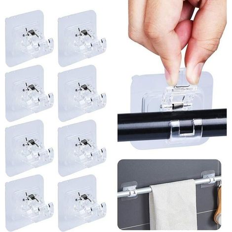 Supports de tringle à rideau sans perçage, support de tringle à rideau auto-adhésif, cintres à rideaux sans perçage(8 pièces) (1/5)