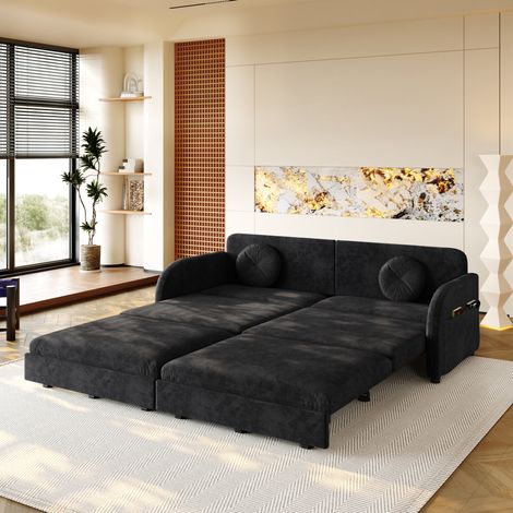 Canapé-lit 3 places 206x84x90 cm en chenille noir, convertible et coulissant FloraGrace (1/5)