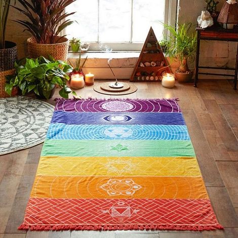 Tapis de yoga arc-en-ciel, serviette de plage d'été, tenture murale et couverture polyvalente (1/2)