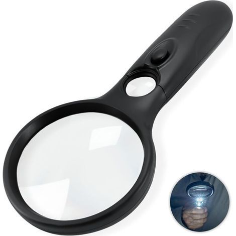 Loupe lumineuse 3x/45x, adaptée à la lecture de petits caractères, de cartes, de pièces de monnaie et de bijoux - Loupe LED pour les travaux de précision des personnes âgées. (1/4)