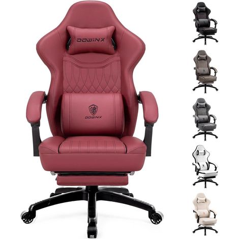 Gaming Stuhl mit Fußstütze, Massagefunktion, breitem Sitzkissen und Federkern (1/5)