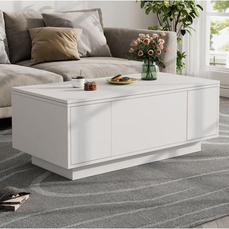 Mesa de centro elevable con doble tablero, almacenaje oculto, 100 x 50 x 55,5 cm, blanca DESVIAE (1/5)