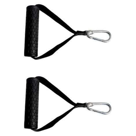 Accessoires pour appareils de fitness, une paire de poignées en caoutchouc noir et un mousqueton (1/2)