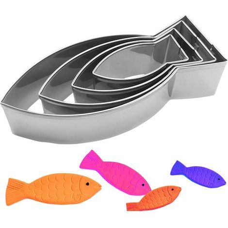 Set mit 4 Ausstechformen in Fischform – Edelstahl – Für Kommunion und Taufe (1/5)