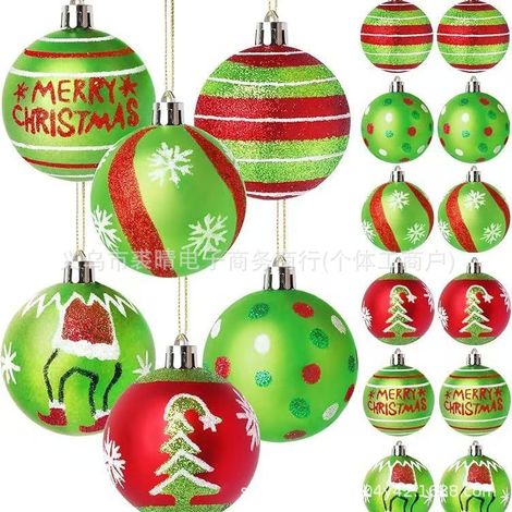 6 cm Weihnachtskugel-Set, Weihnachtsmotiv-Stoff, Weihnachtsbaumschmuck, handbemalte, galvanisierte Hängekugeln (Großhandel) – 12 Kugeln pro Set
