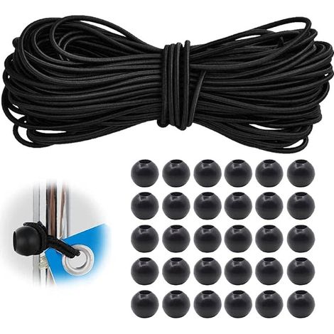 Tendeur Boule, avec 30 Boules, 4mm, 10m Noir, DIY Elastique Bache, Attache Bache, Sandow pour Bache, Tendeur Bache (1/5)