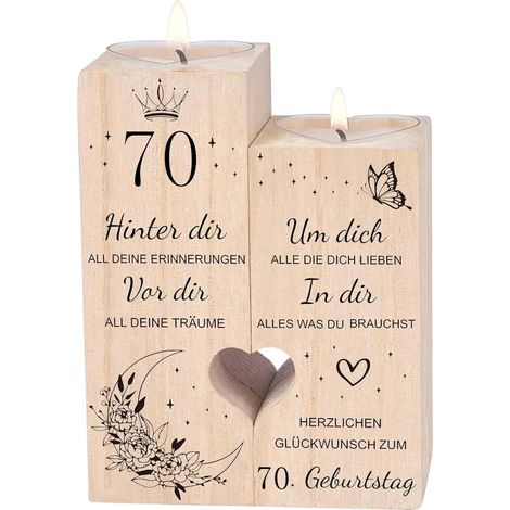 70. Geburtstag Frau Kerzenhalter Geschenkideen Deko Holz 12cm (1/5)