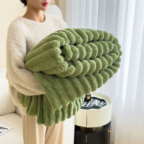 Couverture verte 70 x 100 cm pour canapé – Couverture polaire douce et confortable, couvertures rayées décoratives et à offrir pour femmes et hommes