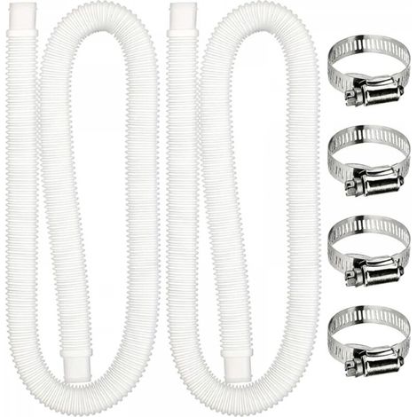 Tuyau de rechange pour filtre de piscine, 1,5 m avec 4 colliers de serrage métalliques, pour piscines hors sol, lot de 2 (transparent) (1/5)