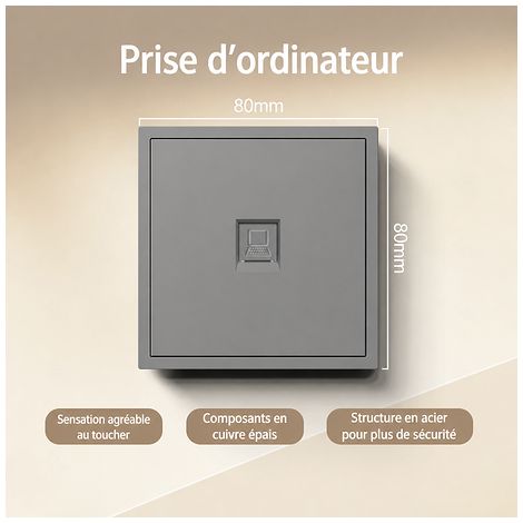 Prise réseau RJ45 Cat5 murale 80x80mm, 1 Pièce (1/5)