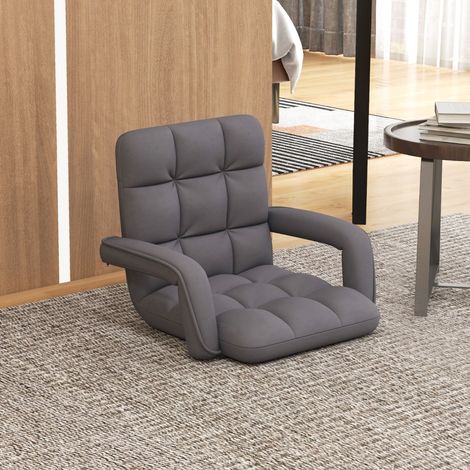 Fauteuil au Sol avec Support Dorsal Fauteuil de Sol Réglable à 6 Positions avec Accoudoirs Position Allongée Gris (1/5)