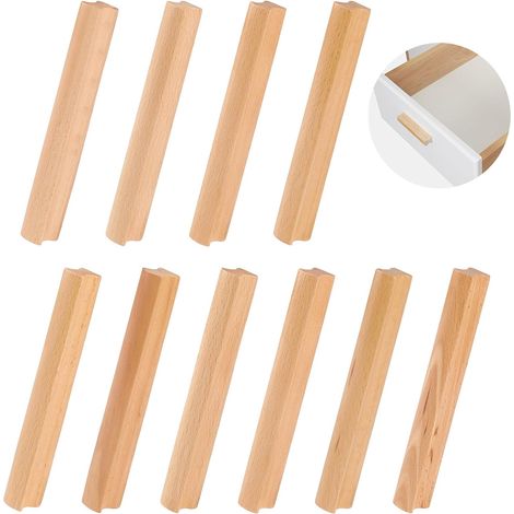 10 Stück Holzgriffe – Holzgriff für Schrank, Lochabstand 128 mm – Universelle Holzschrankgriffe für Küchenschränke