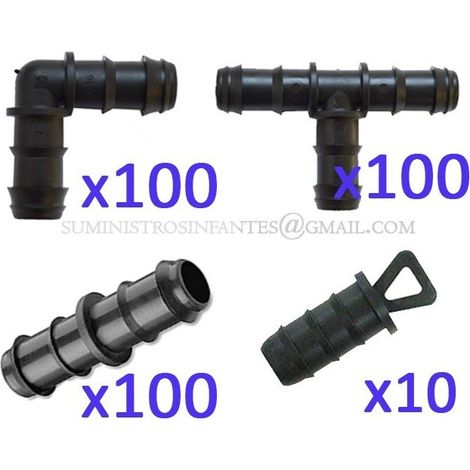 Tropfbewässerungsset 16 mm: 100 T + 100 Winkel + 100 Verbindungsstücke + 10 Endkappen
