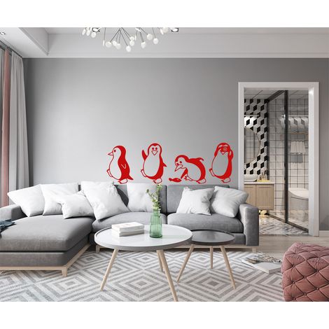 PENGUINS - Sticker mural en vinyle 40x125 cm - Couleur : Rouge