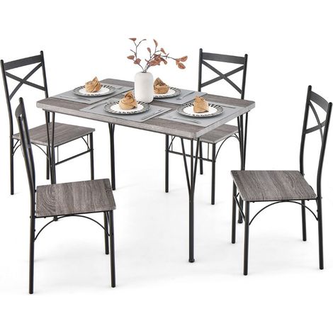 Conjunto de mesa y sillas de comedor de 5 piezas 110 x 70 x 76 cm robusto y ergonómico estilo moderno MDF gris y metal 200019291