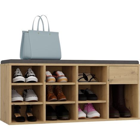TALLIN - mobile porta scarpe aperto rovere artigianale per ingresso - 110×49×35 cm (1/5)