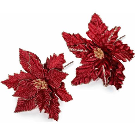 Stelle di Natale pick in stoffa con bordo e pistillo dorato, set da 12 pezzi, Ø 25 cm x 25 H