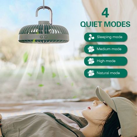 USB-Campingventilator – 4 Geschwindigkeitsstufen, zum Aufhängen, LED, 360°-Drehung, leise – Camping, Büro, Outdoor (1/5)