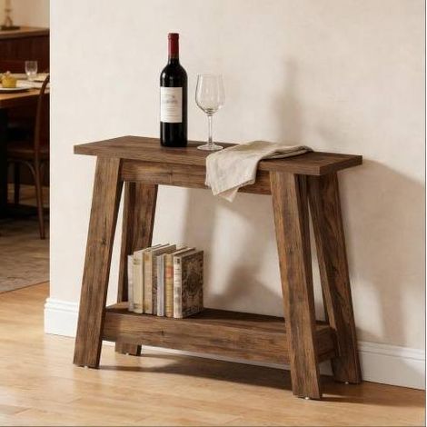 Mesa consola de MDF marrón rústico 105 cm, estrecha con 2 estantes para entrada o detrás del sofá (1/5)