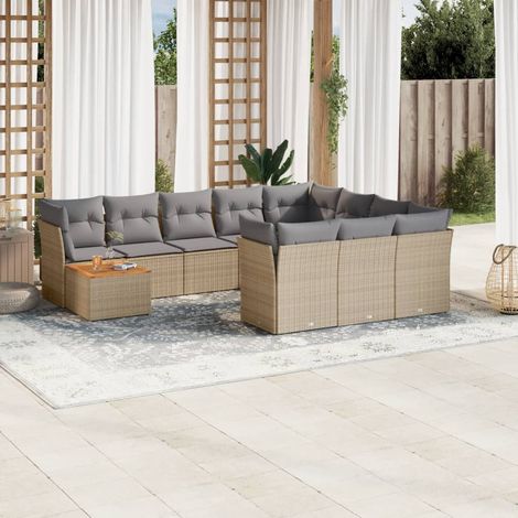 Juego de sofás jardín con cojines beige mezcla 11 pzas ratán PE vidaXL (1/5)