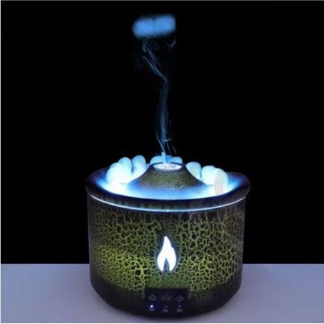 Mini umidificatore a forma di vulcano con effetto fiamma scoppiettante – diffusore di aromi per la casa con funzione anello di fumo - Crezuo