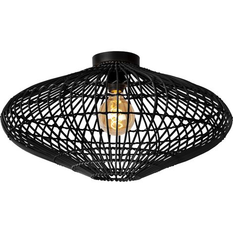 Plafonnier Lucide Magali en rotin noir Ø56cm E27 40W (1/2)