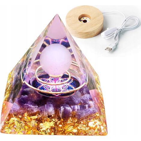 Pirámide de orgonita + base de lámpara LED, amuleto de piedras de cristal de 5 cm, HX08 (1/5)