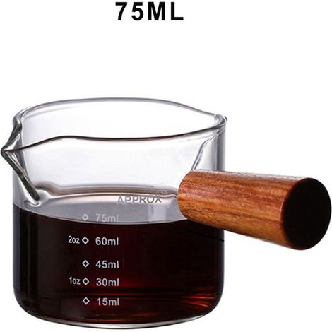 Verre À Lait - Verre À Espresso Double Bec - En Verre Borosilicat Épais - Poignée En Bois - 75 ml (1/5)