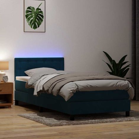 Sommier à lattes de lit et matelas et LED bleu foncé 80x210 cm velours (1/5)
